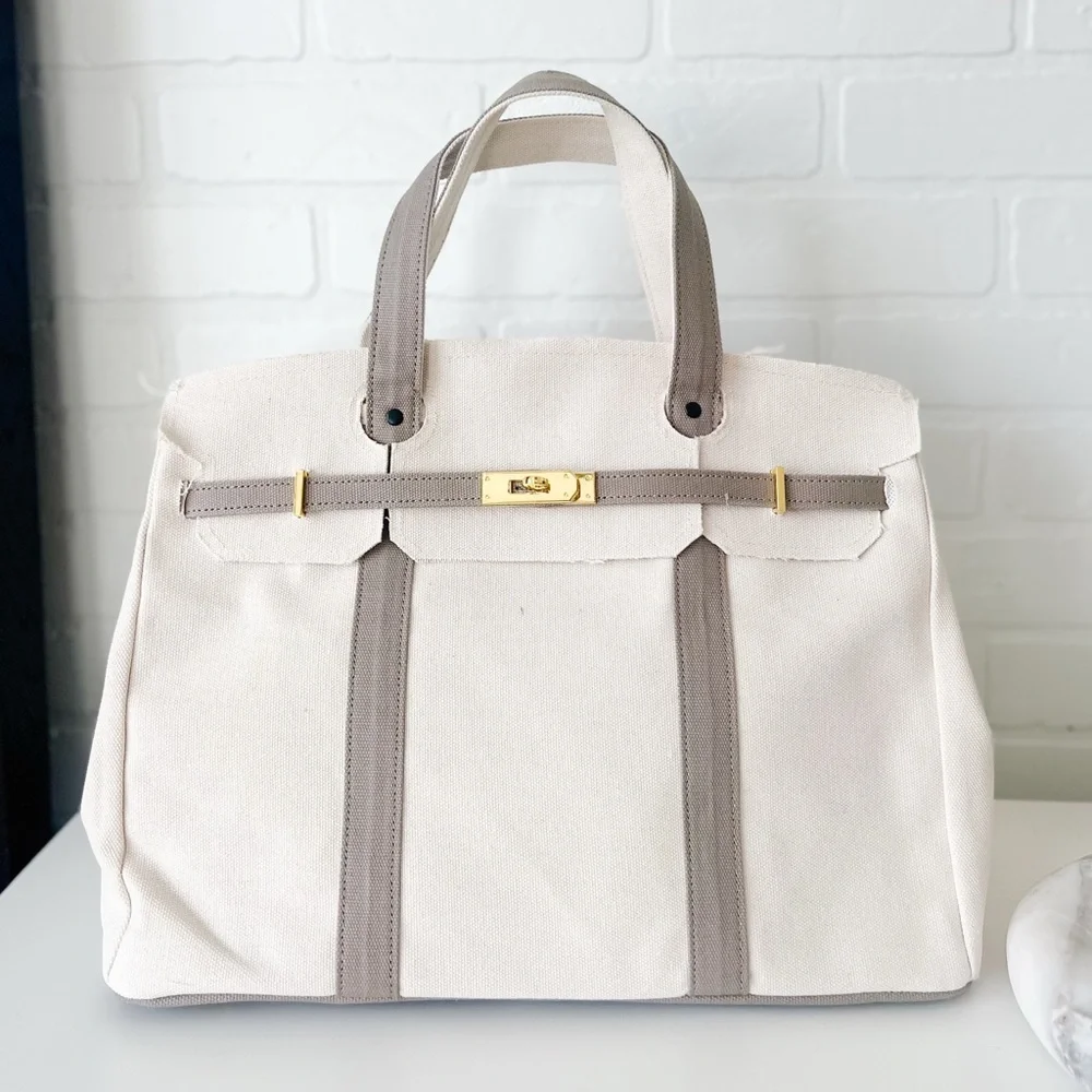 Canvas & Grey Tote – Neutral Minimal Carryall NEW & Ready to Ship